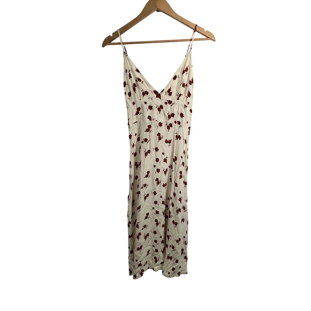 Audrey 3+1 Dress Womens Small Cream Red Floral Midi Spaghetti Strap D6281A Boho